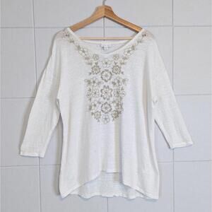J. Jill 100% Linen slub knit embroidered 3/4 sleeve tunic top